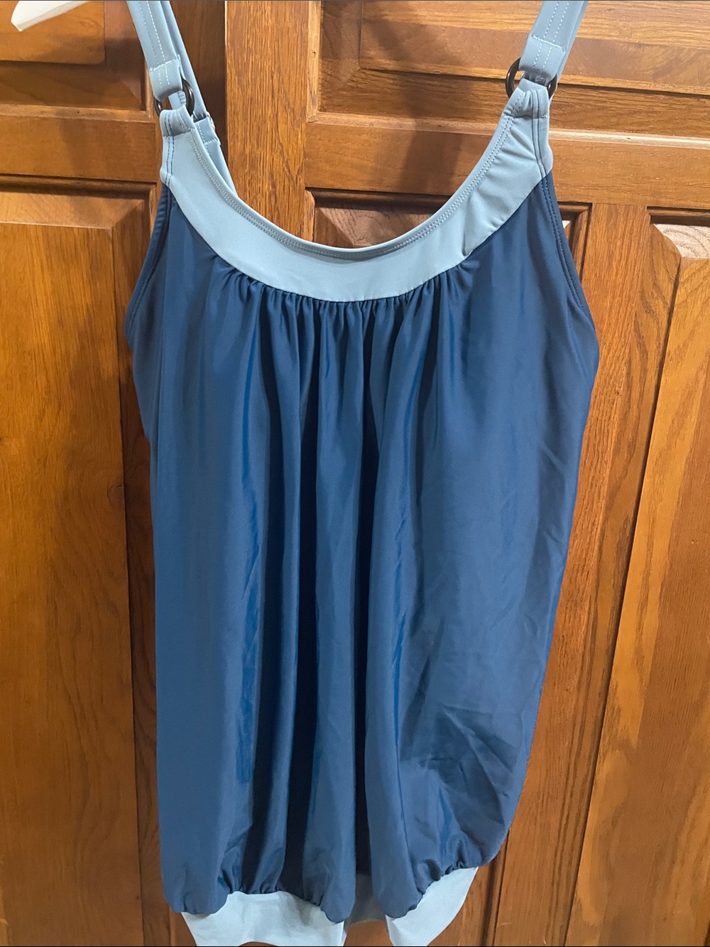BloomChic Navy swim top with Light Blue Trim NWT Sz. 10  adjustable straps
